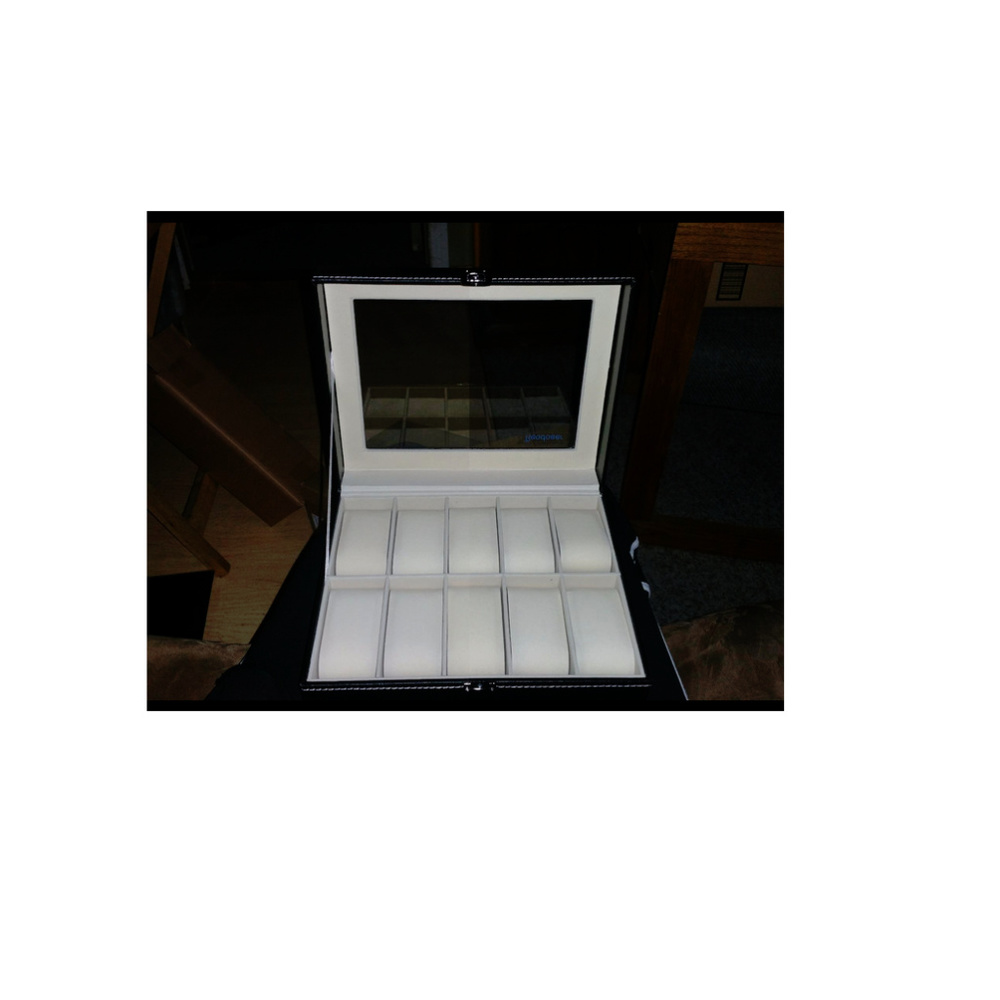 NEW MENS LEATHER 10 SLOT ORGANIZER WATCH BOX - Picture 3 of 3